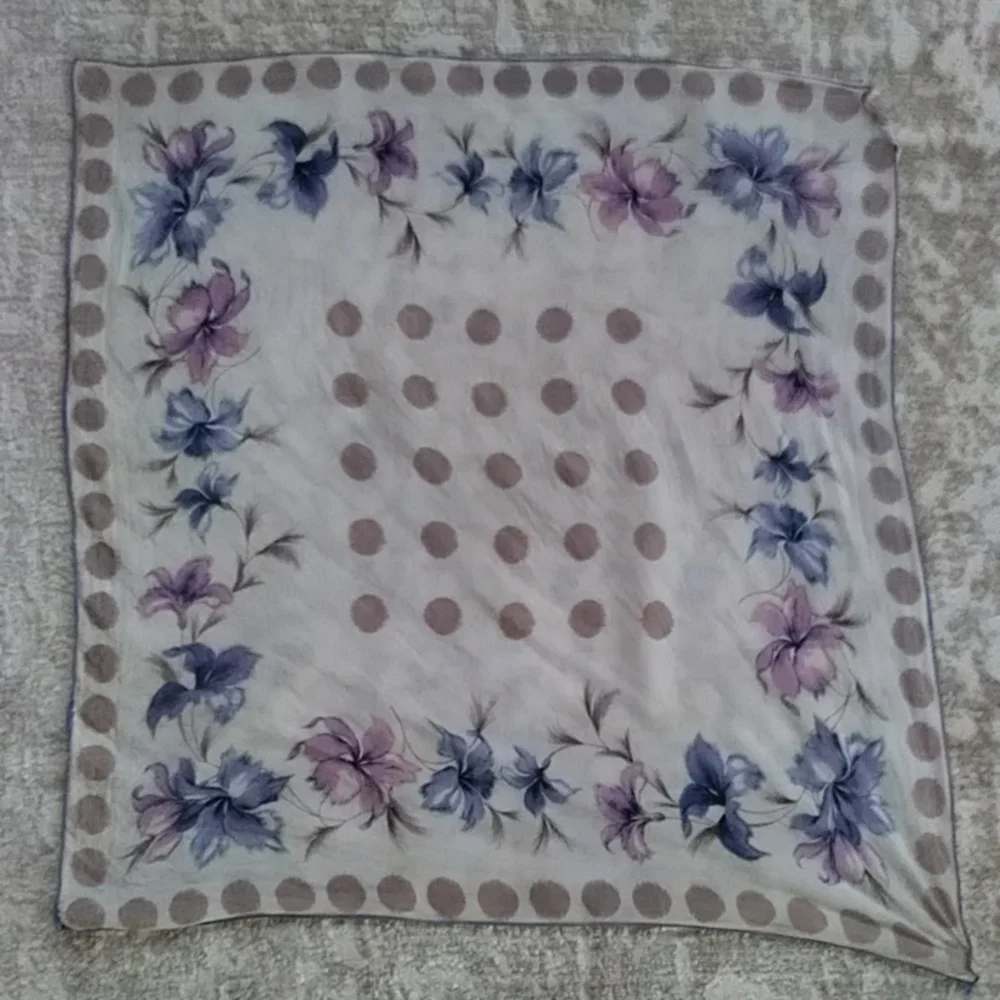 Vintage Floral Dotted Vibrant Scarf Beige Mauve Purple
